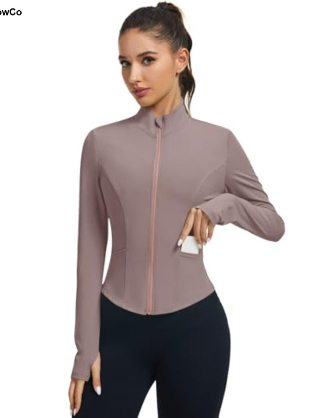 LOMON Women's Athletic Cropped Zip Up Jacket Thumbholes Workout Yoga - Picture 4 of 6